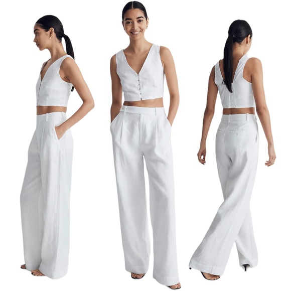Madewell Pants - Madewell NWT The Harlow Wide-Leg Pant in 100% Linen Size 6 White
